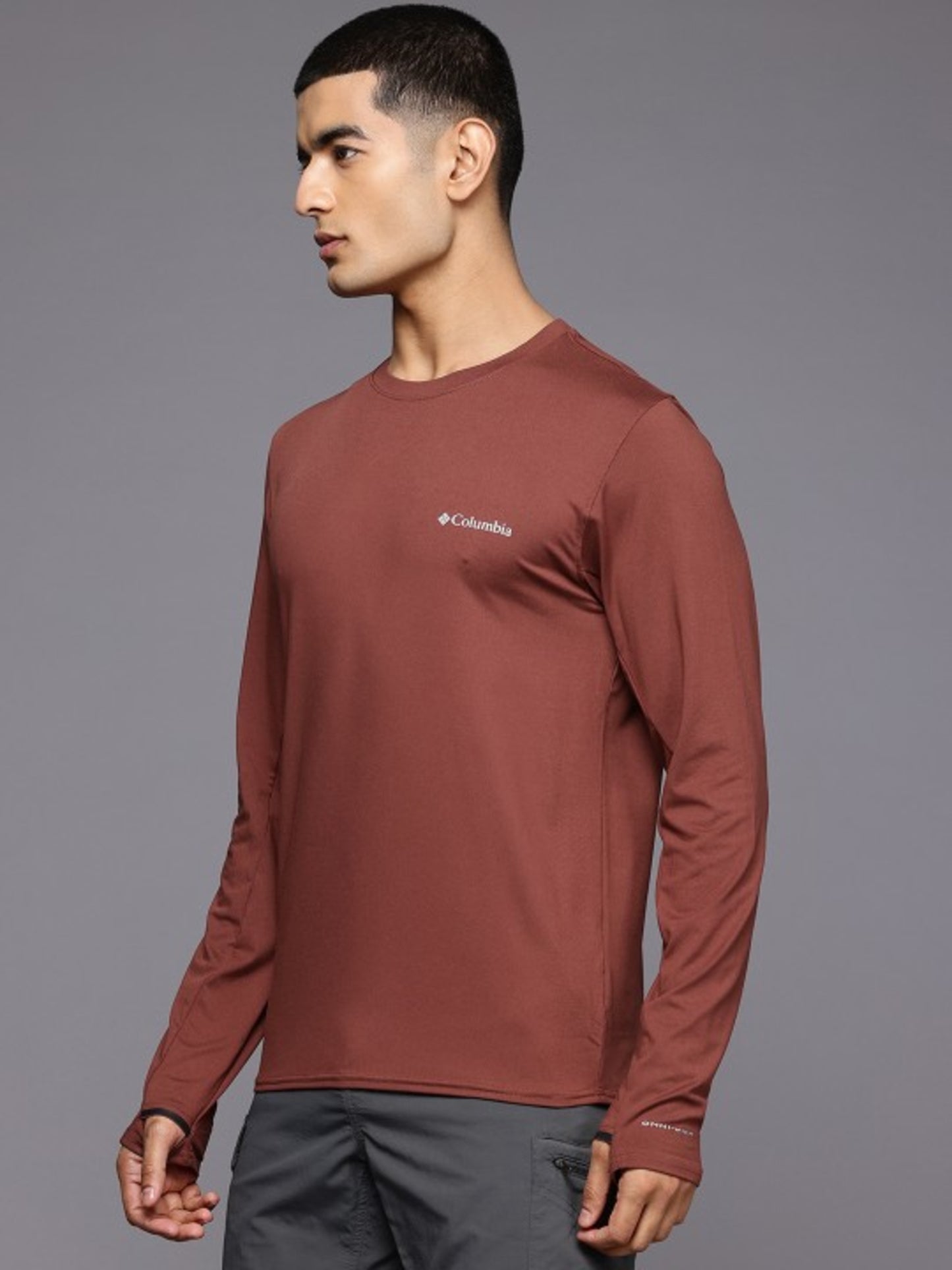 Columbia Men Red Tech Trail Long Sleeve Crew II (Sun Protection)