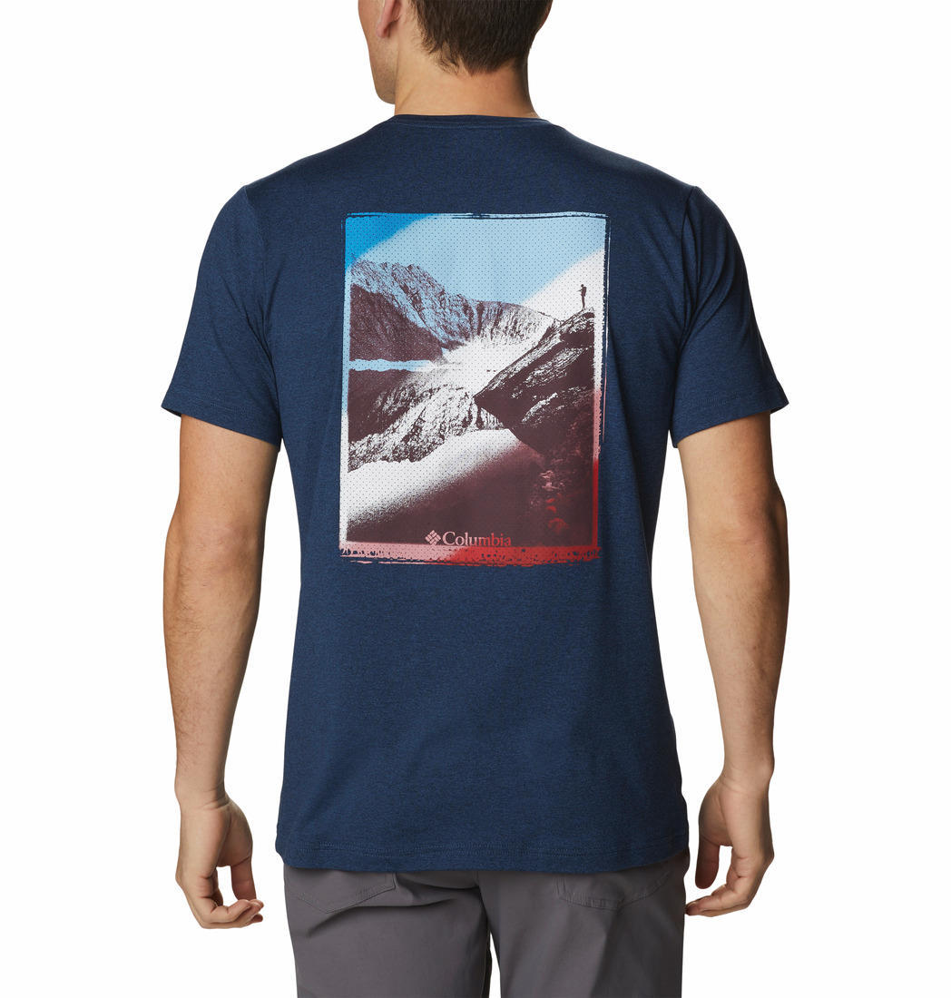 Columbia Men Navy Blue Tech Trail Graphic T-Shirt