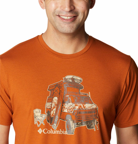 Columbia Men Orange S Sun Trek Short Sleeve Graphic T-Shirt