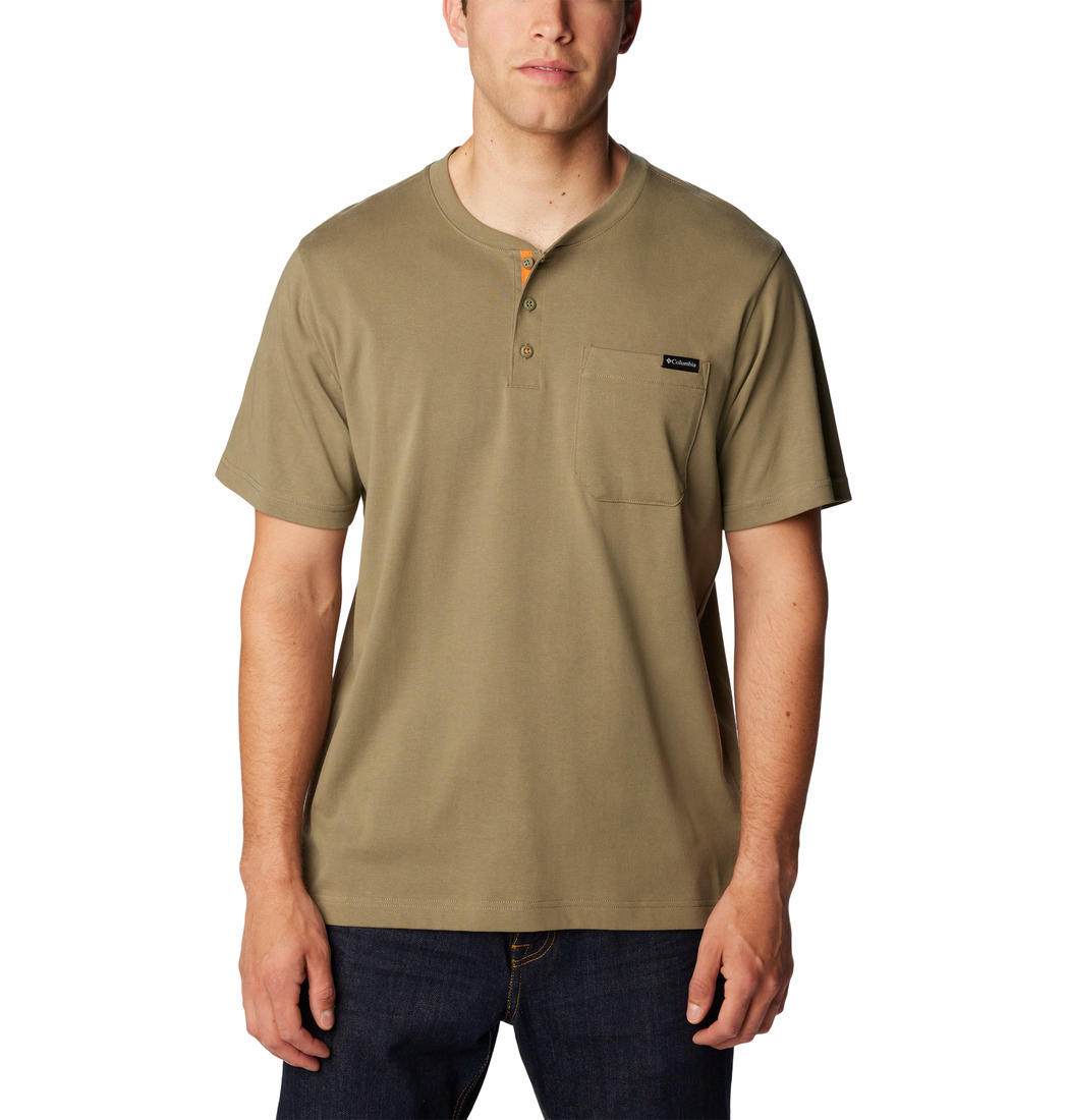 Columbia Men Green Landroamer Short Sleeve Henley T-Shirt