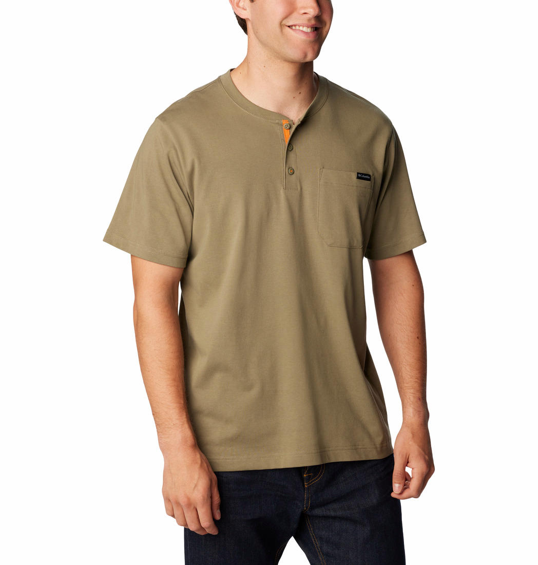 Columbia Men Green Landroamer Short Sleeve Henley T-Shirt