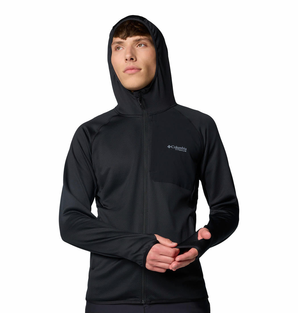 Columbia Mens Black Triple Canyon Grid Fleece Hooded FZ Jacket II Jacket