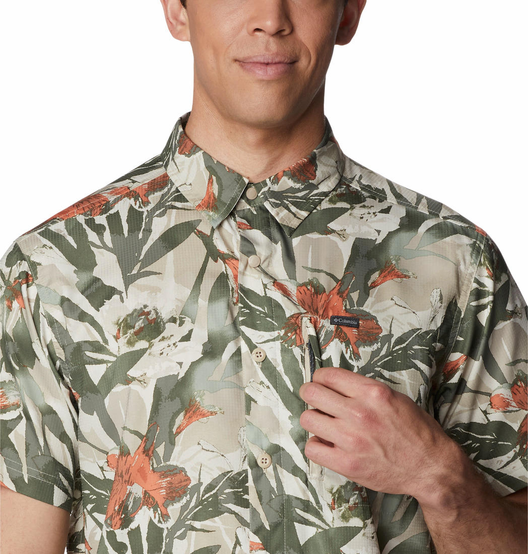 Columbia Men Brown Omni-Shade Silver Ridge Utility Lite Novelty Short Sleeve Shirt