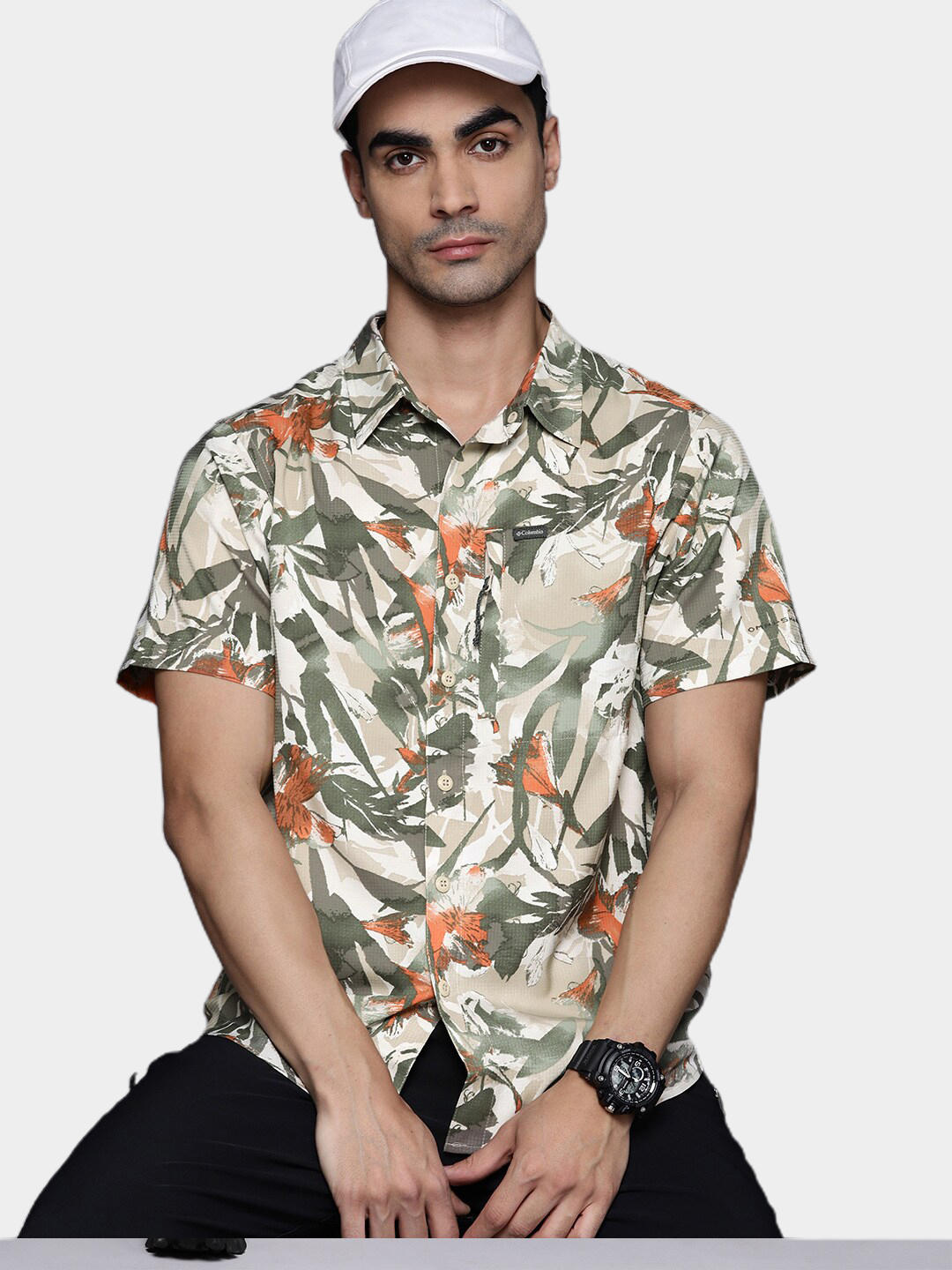 Columbia Men Brown Omni-Shade Silver Ridge Utility Lite Novelty Short Sleeve Shirt