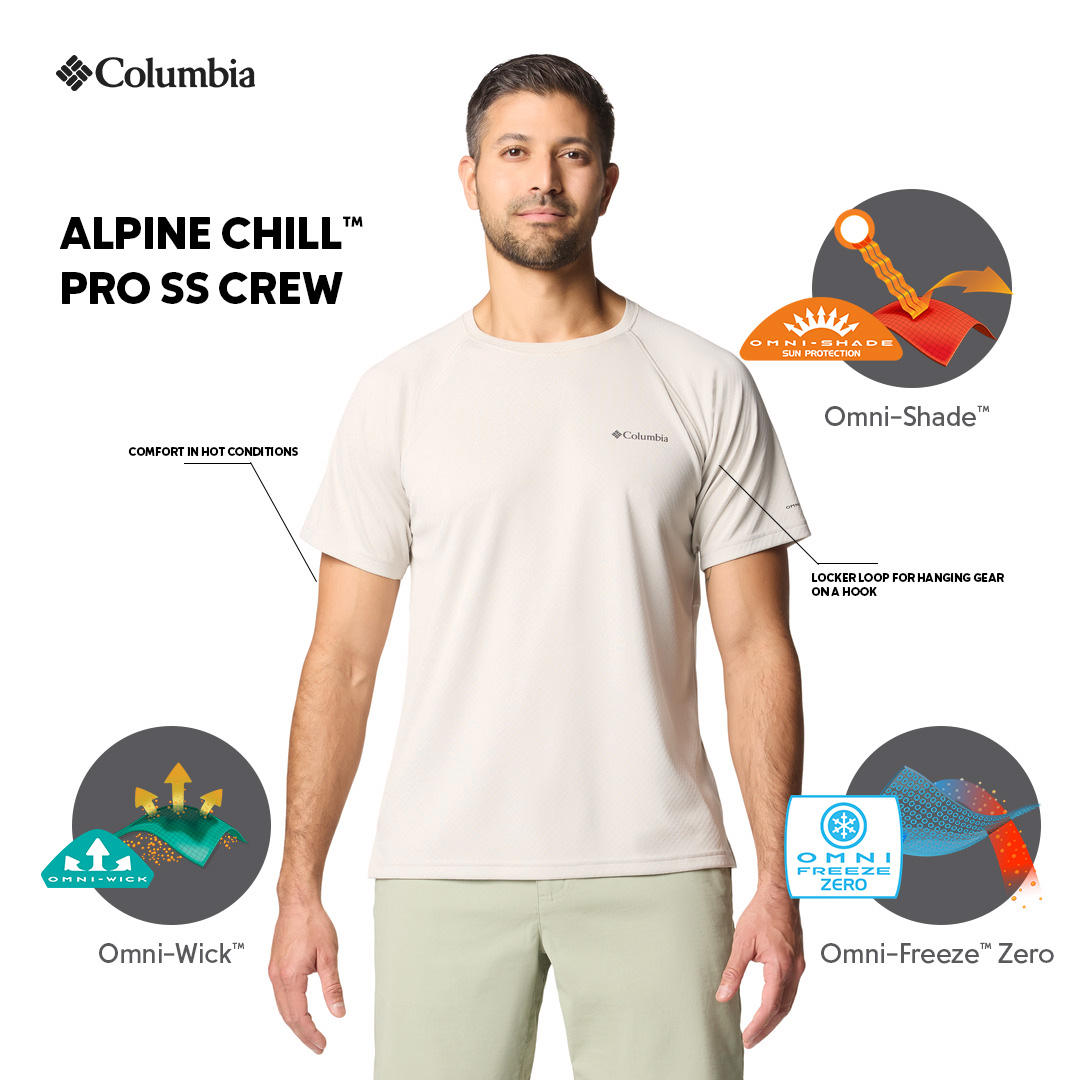 Columbia Mens Beige Omni-Shade Alpine Chill Pro Short Sleeve Crew Tshirt