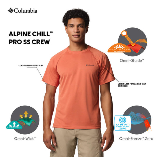 Columbia Mens Orange Omni-Shade Alpine Chill Pro Short Sleeve Crew Tshirt