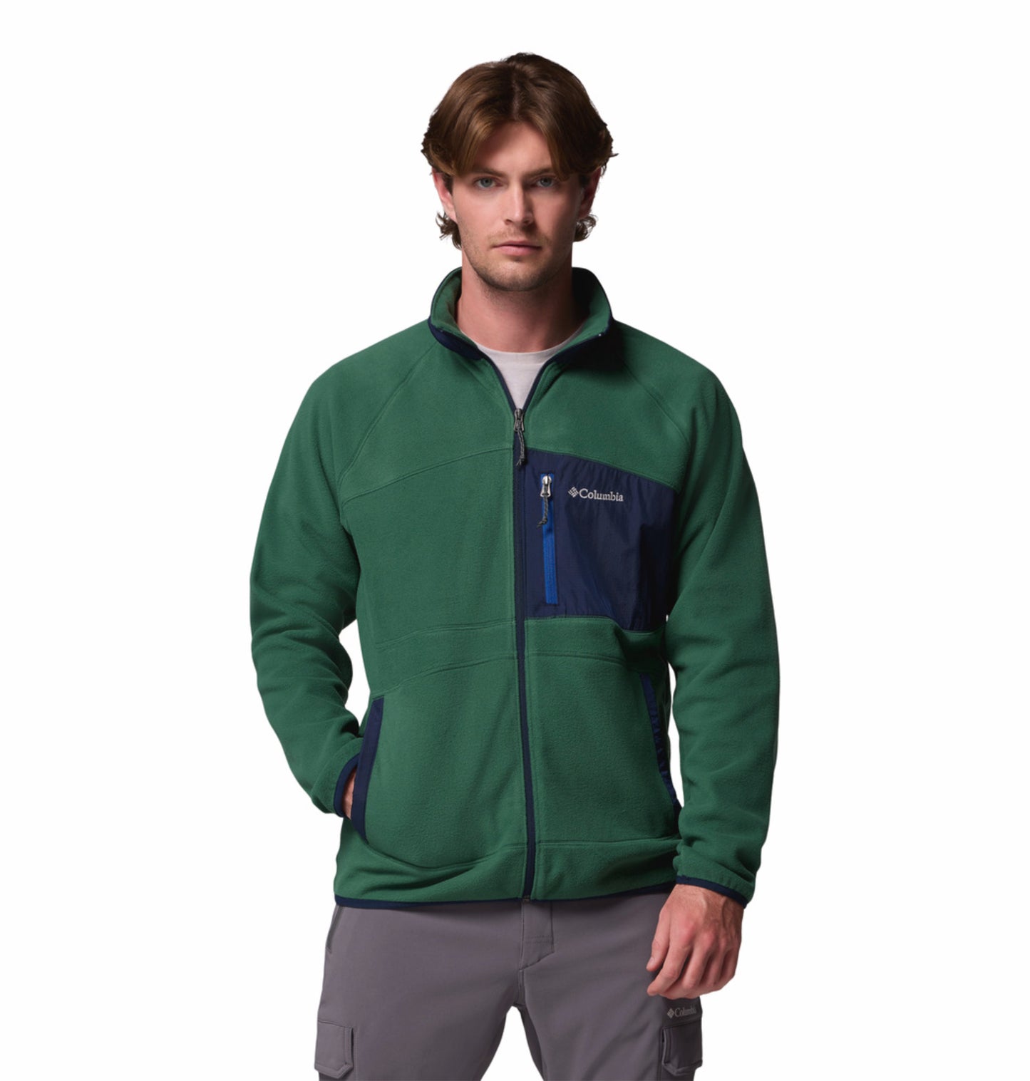 Columbia Men Green Fast Trek Overlay Fleece Jacket