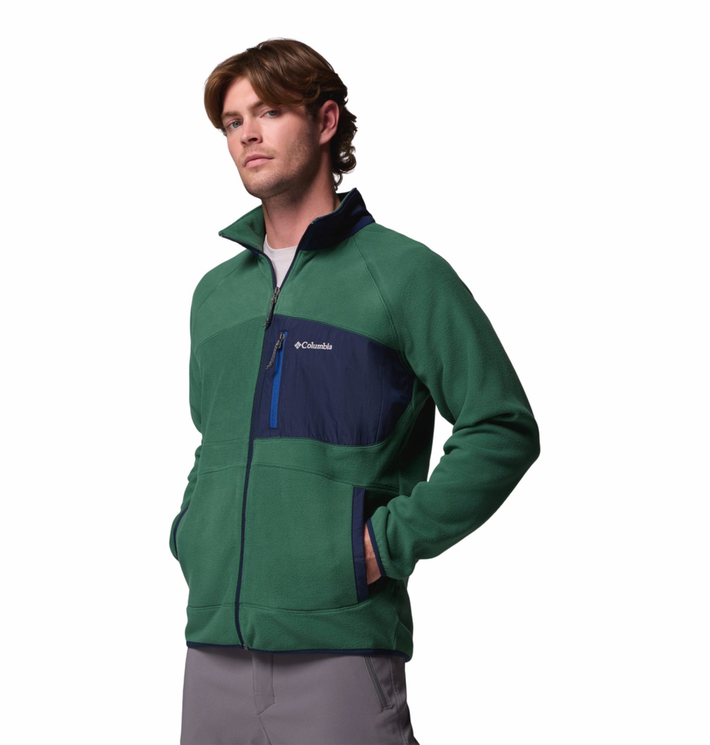 Columbia Men Green Fast Trek Overlay Fleece Jacket