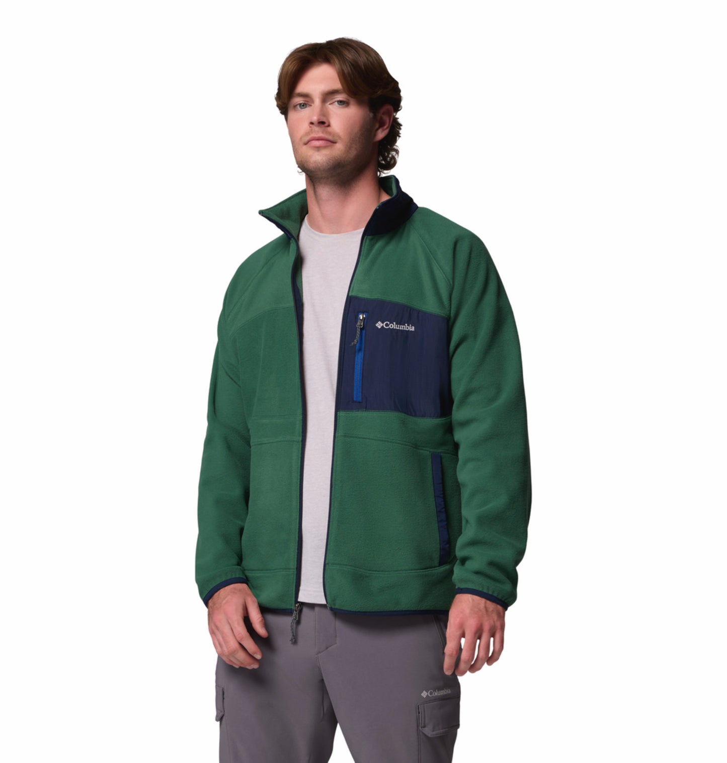 Columbia Men Green Fast Trek Overlay Fleece Jacket