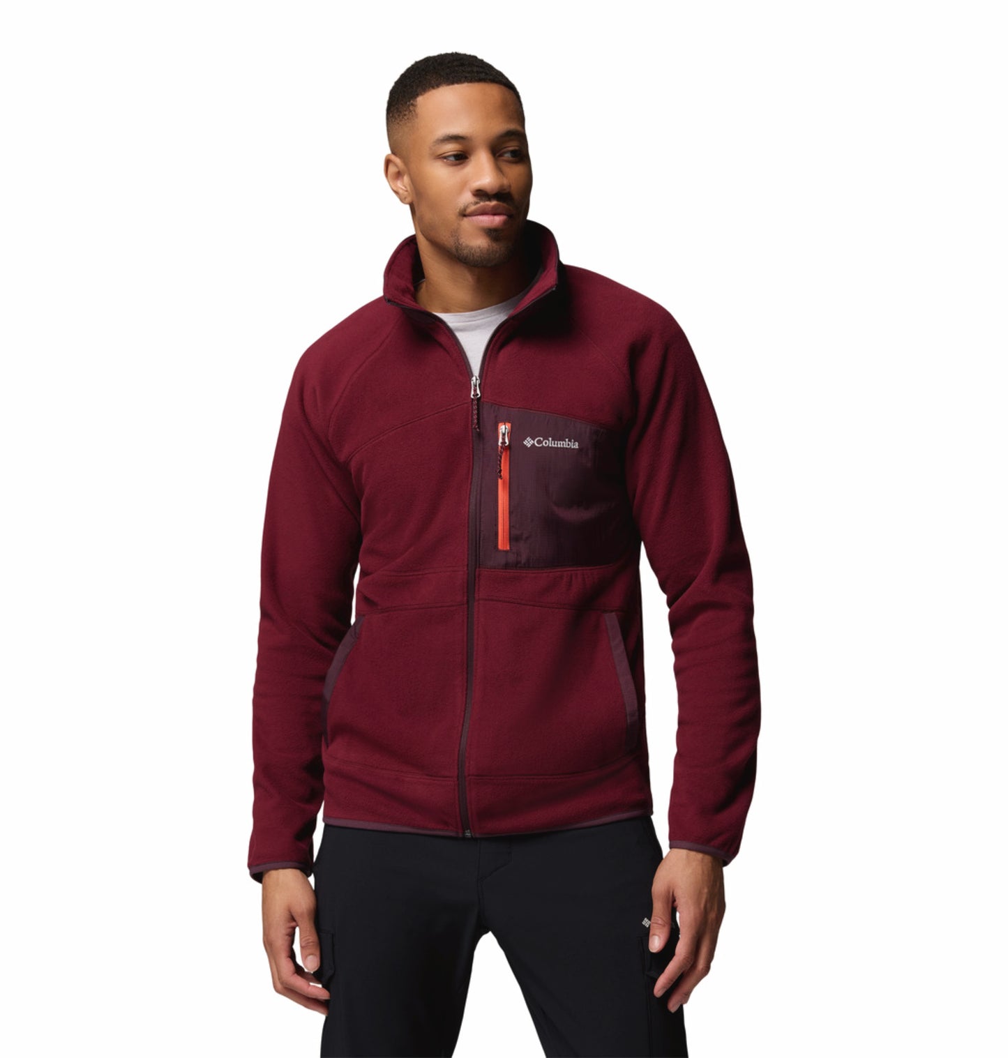 Columbia Men Red Fast Trek Overlay Fleece Jacket