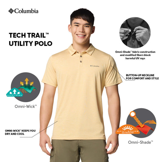 Columbia Mens Yellow Omni-Shade Tech Trail Utility Polo Tshirt
