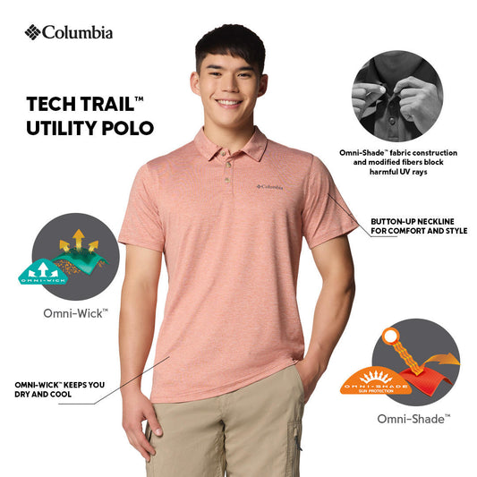 Columbia Mens Pink Omni-Shade Tech Trail Utility Polo Tshirt