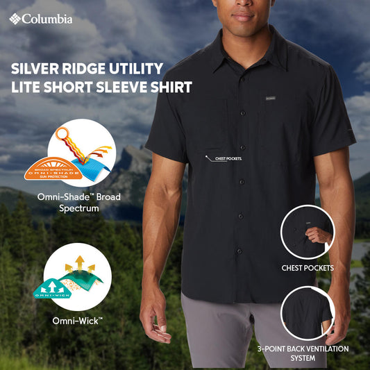 Columbia Mens Black Silver Ridge Utility Lite Short Sleeve Shirt