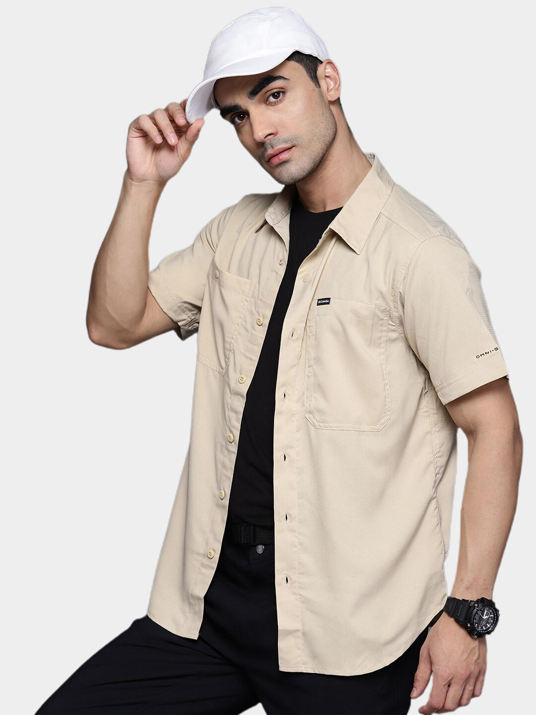 Columbia Men Beige Silver Ridge Utility Lite Short Sleeve Shirts