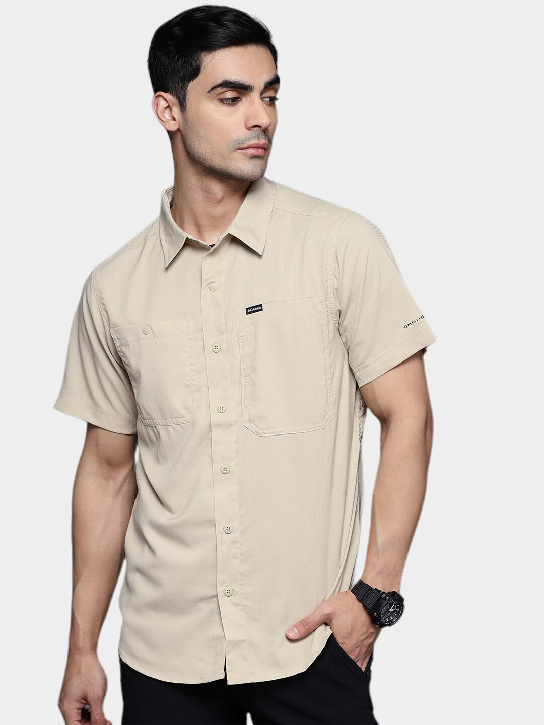 Columbia Men Beige Silver Ridge Utility Lite Short Sleeve Shirts