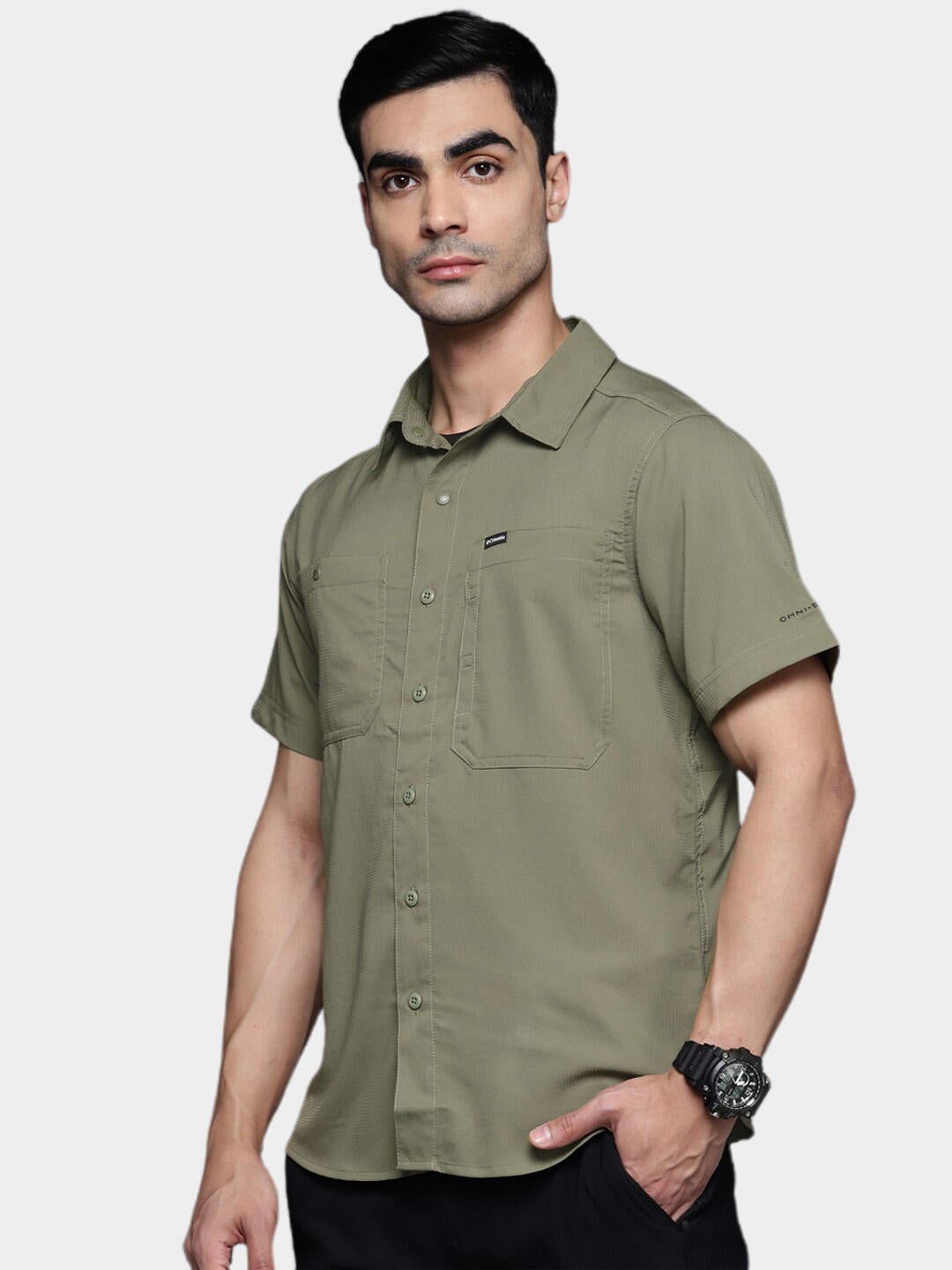 Columbia Men Green Silver Ridge Utility Lite Short Sleeve Shirts