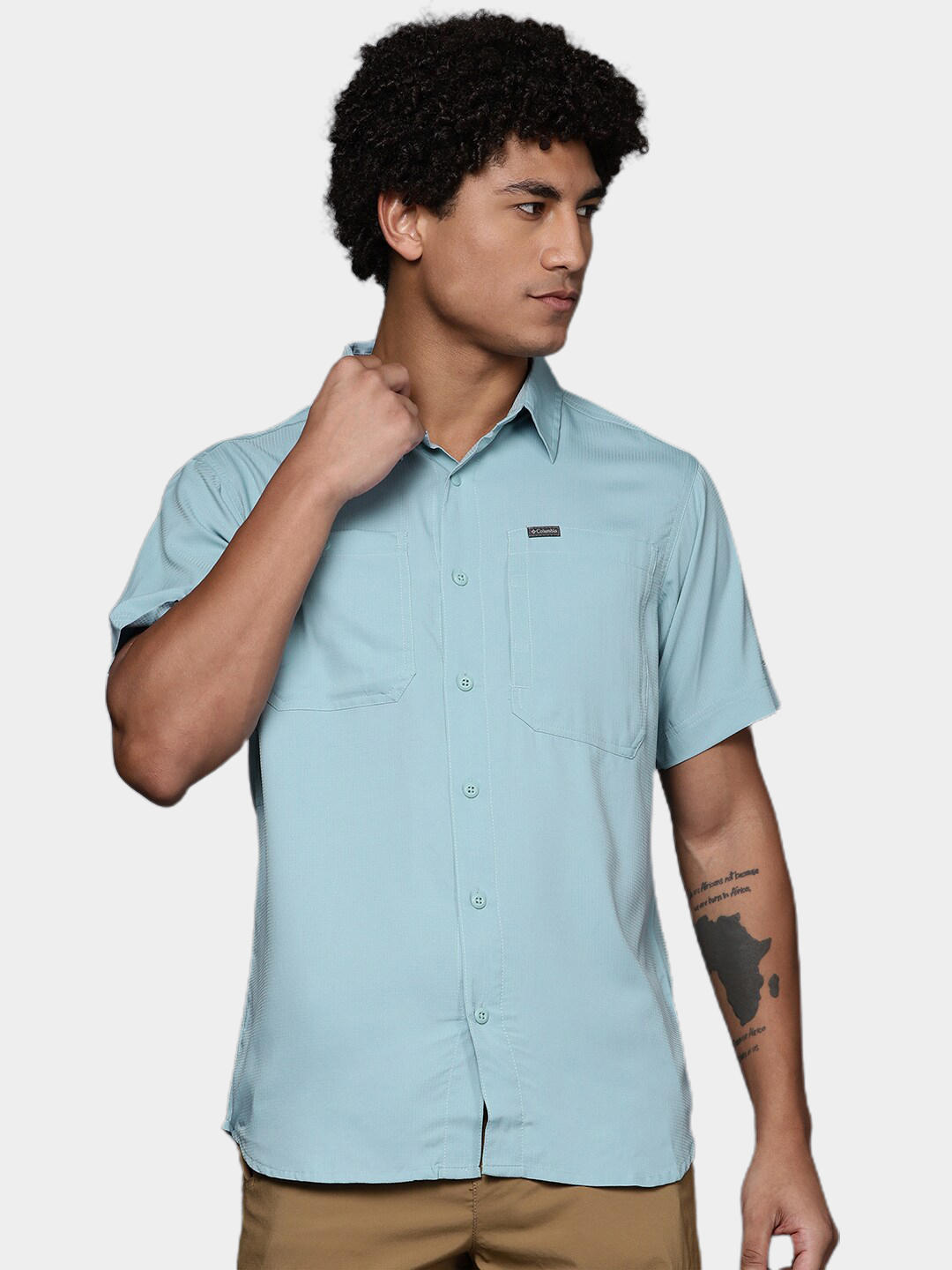 Columbia Men Blue Silver Ridge Utility Lite Short Sleeve Shirt