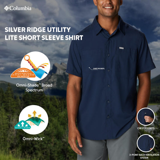 Columbia Men Navy Blue Columbia Men Silver Ridge Utility Lite Short Sleeve Shirt