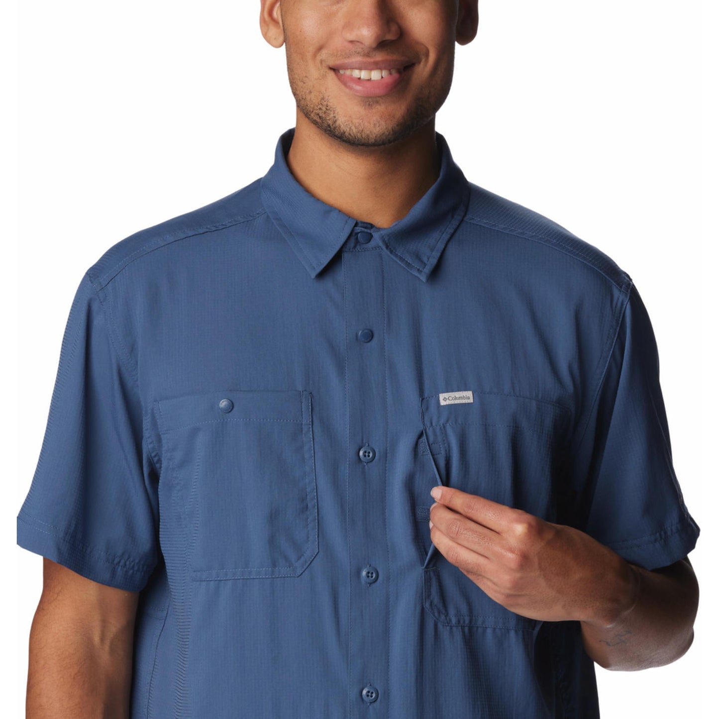 Columbia Mens Blue Silver Ridge Utility Lite Short Sleeve Shirt