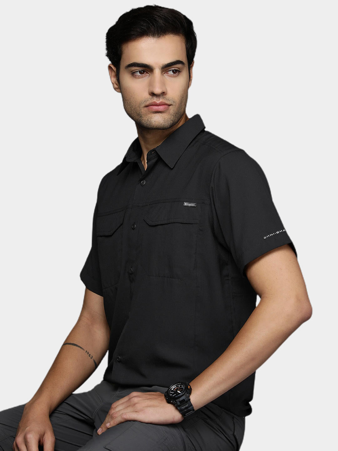 Columbia Men Black Silver Ridge Lite Short Sleeve Shirt