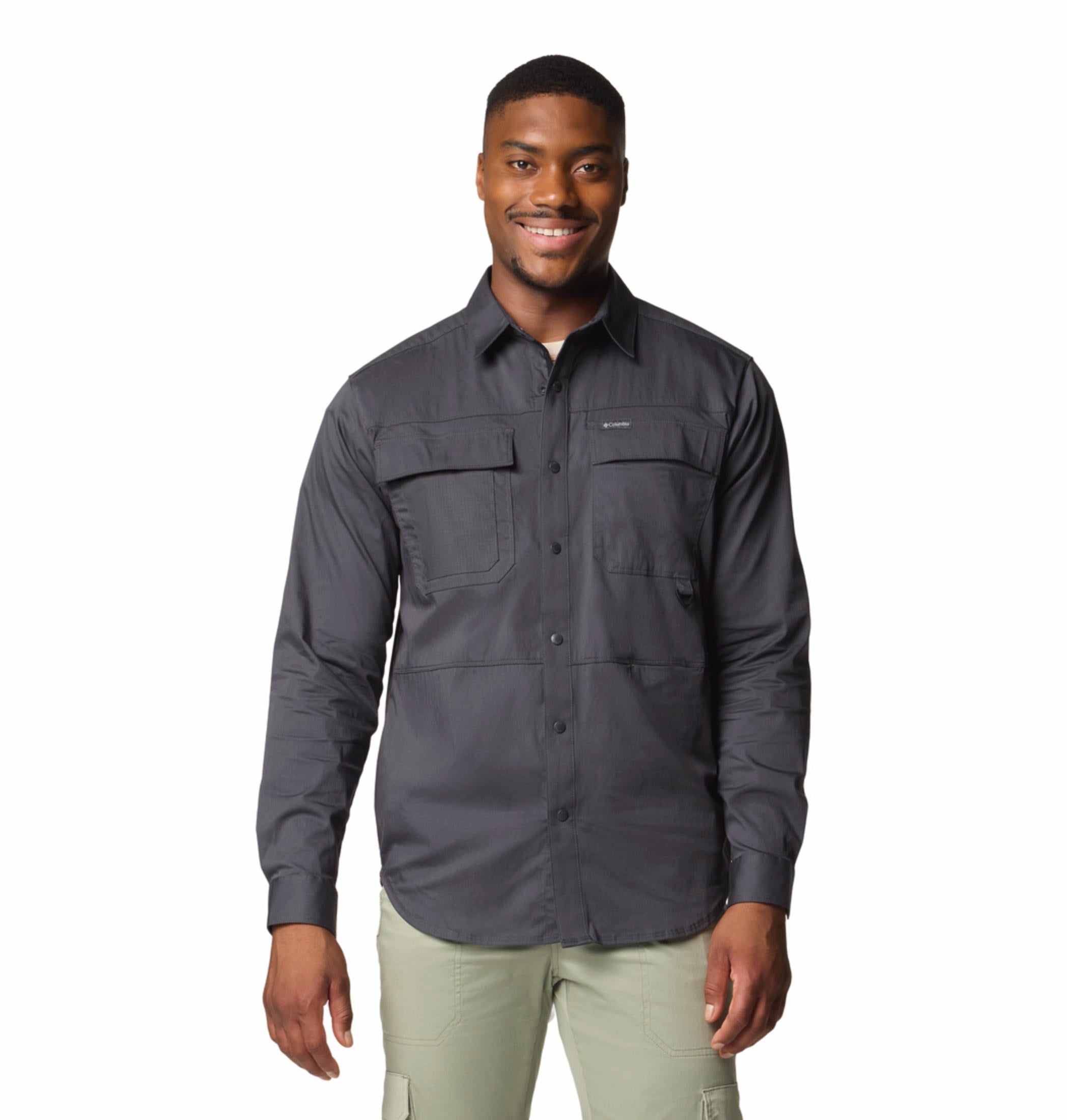 A Men Wearing Columbia Men Black Landroamer Twill LS Shirt
