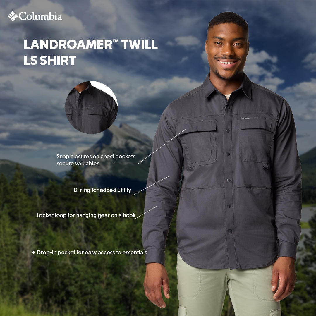 A Men Wearing Columbia Men Black Landroamer Twill LS Shirt