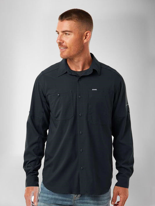 Columbia Mens Black Omni-Shade Broad Spectrum Silver Ridge Utility Lite Long Sleeve Shirt
