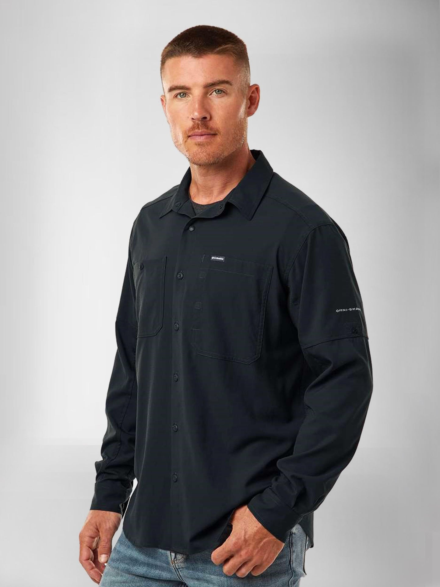 Columbia Mens Black Omni-Shade Broad Spectrum Silver Ridge Utility Lite Long Sleeve Shirt
