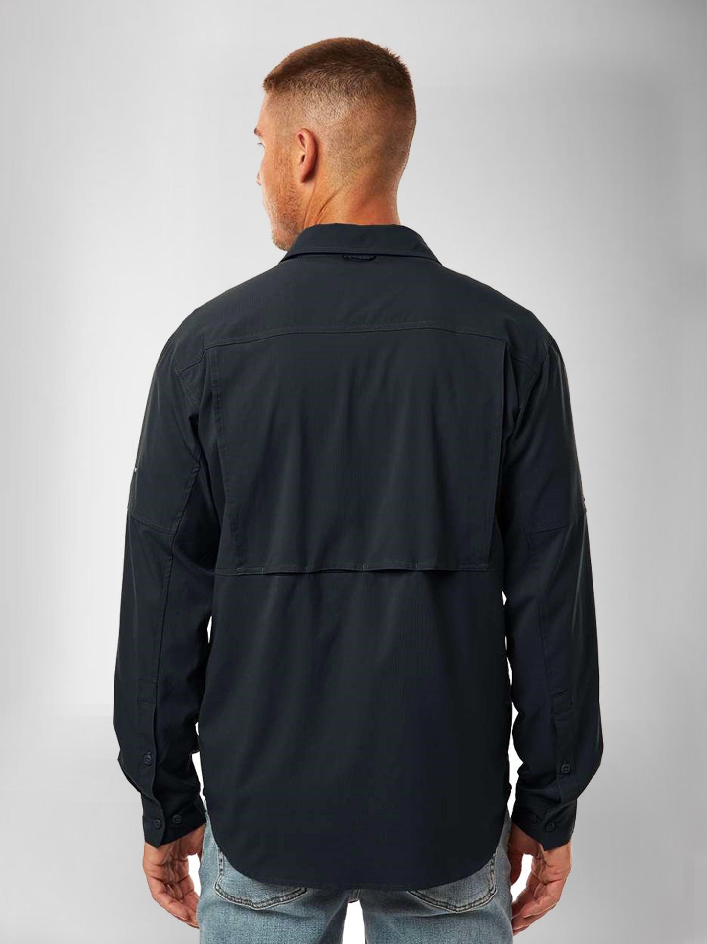 Columbia Mens Black Omni-Shade Broad Spectrum Silver Ridge Utility Lite Long Sleeve Shirt
