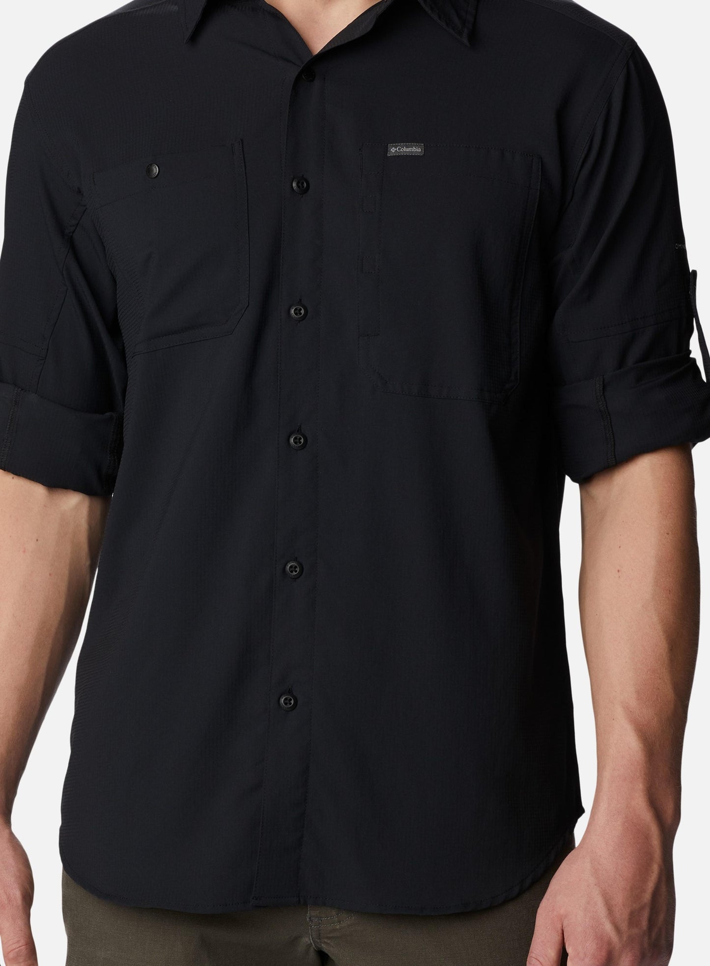 Columbia Mens Black Omni-Shade Broad Spectrum Silver Ridge Utility Lite Long Sleeve Shirt