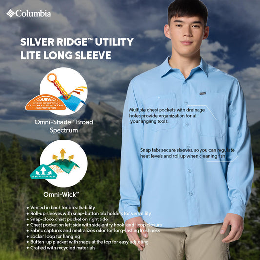 Columbia Mens Blue Omni-Shade Silver Ridge Utility Lite Long Sleeve Shirt