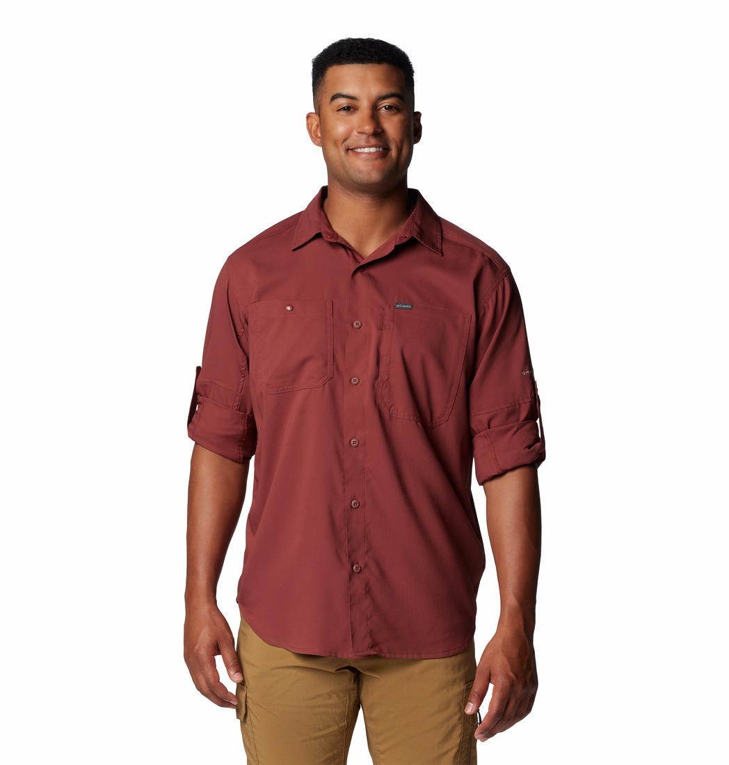 Columbia Mens Red Silver Ridge Utility Lite Long Sleeve Shirt