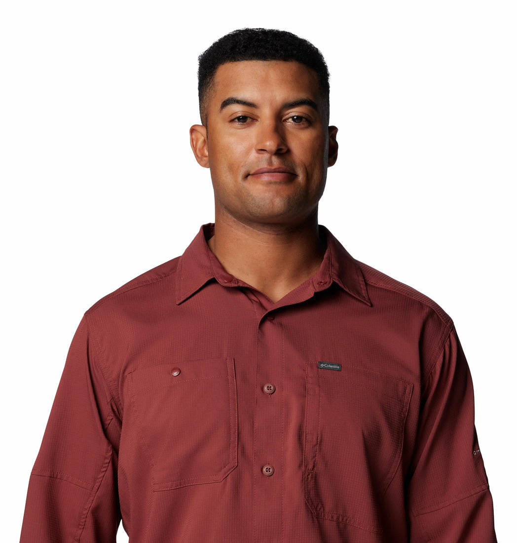 Columbia Mens Red Silver Ridge Utility Lite Long Sleeve Shirt