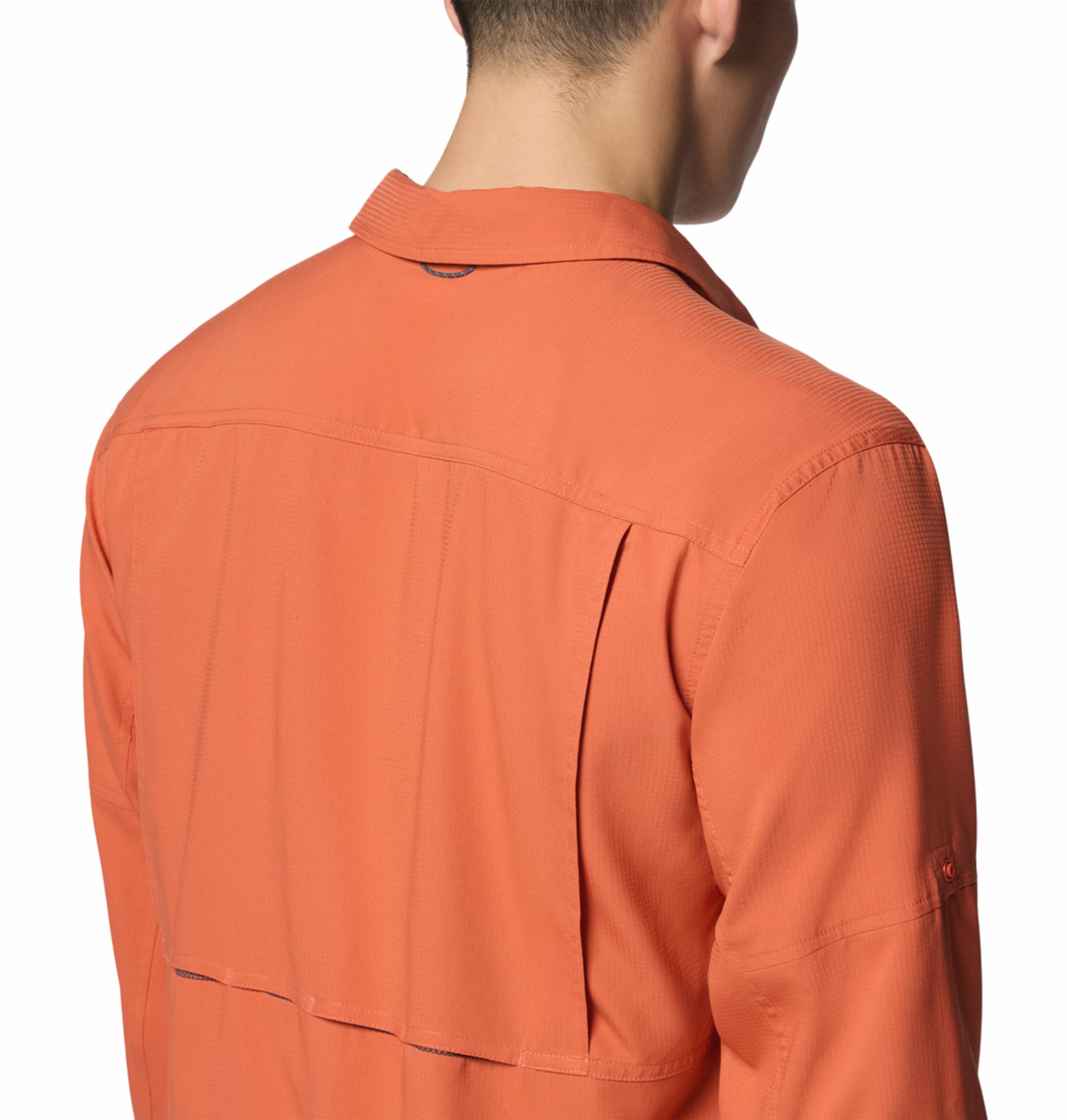 A Men Wearing Columbia Men Red Silver Ridge Utility Lite Long Sleeve (Sun Protection)
