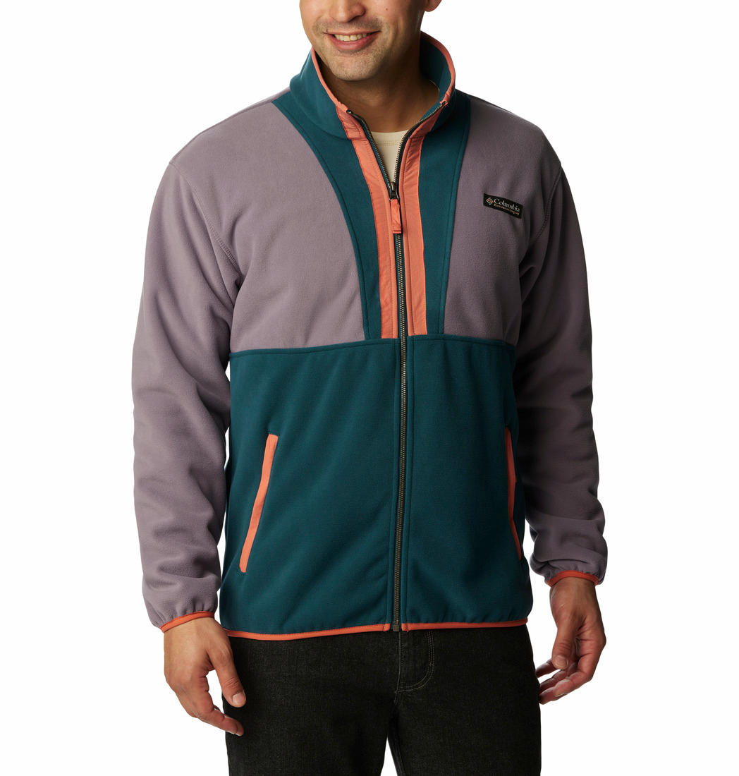 A Men Wearing Columbia Men Purple Backbowl Remastered Fleece