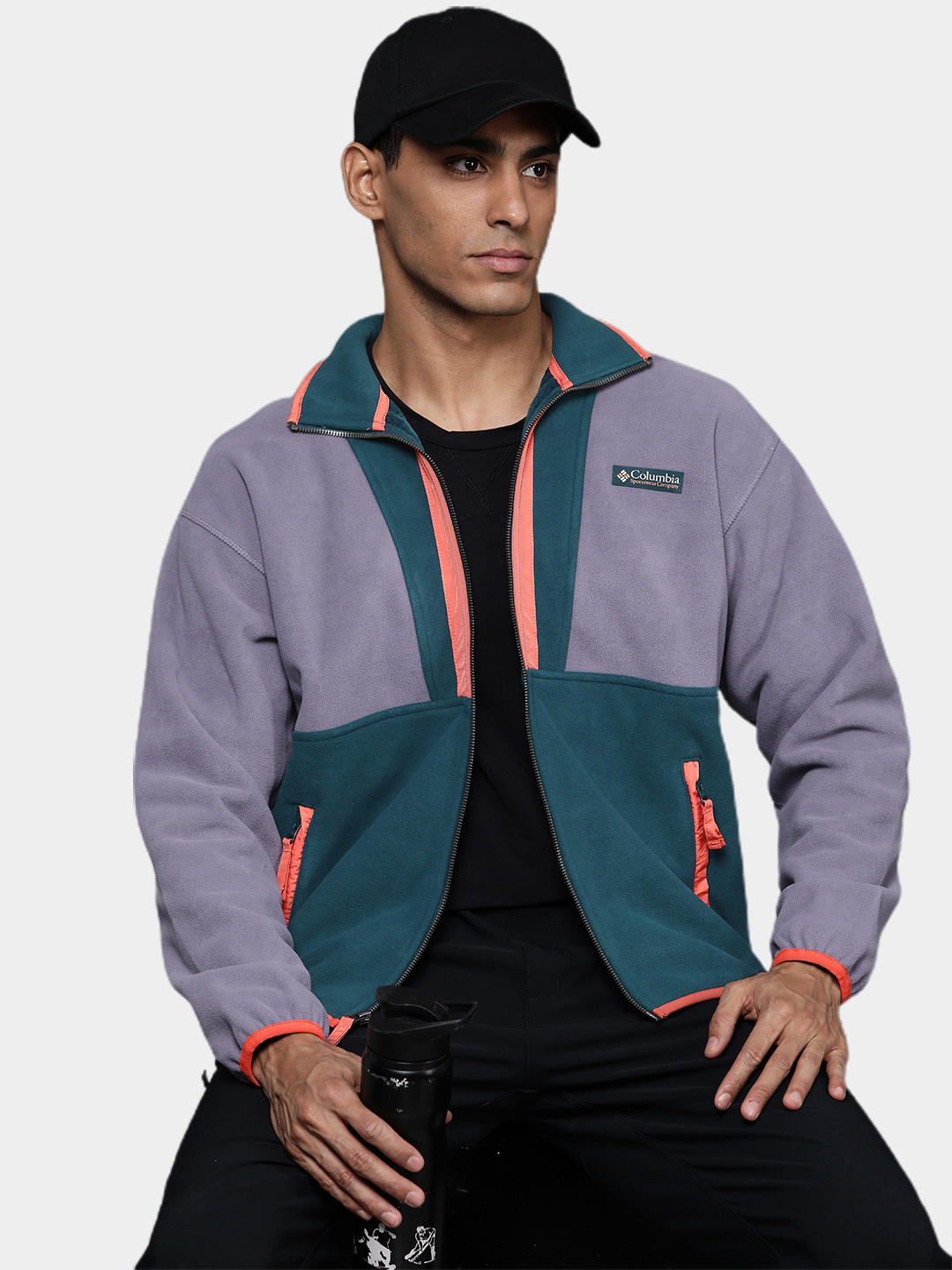 A Men Wearing Columbia Men Purple Backbowl Remastered Fleece