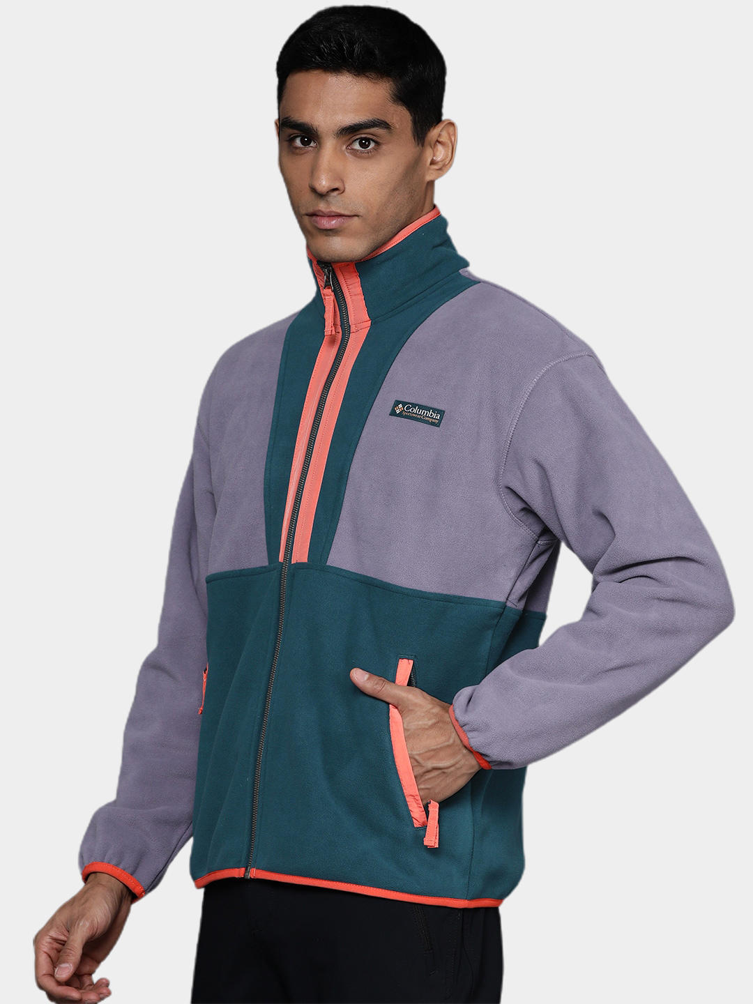 A Men Wearing Columbia Men Purple Backbowl Remastered Fleece