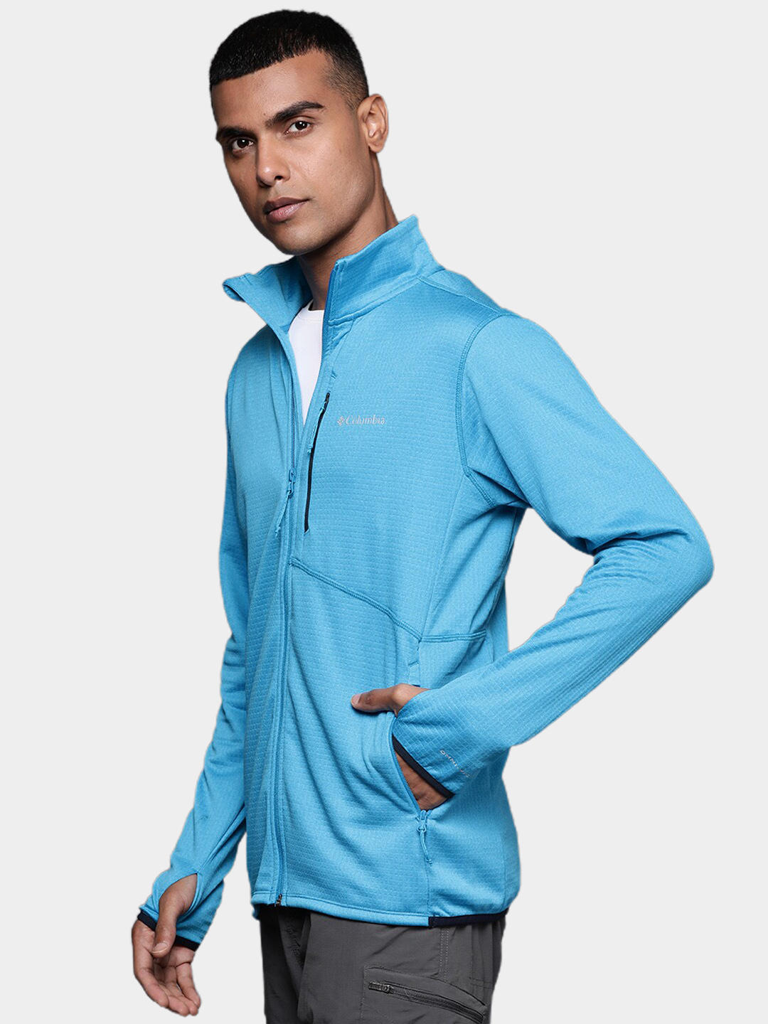 A Men Wearing Columbia Men Blue Park View Fleece Full Zip