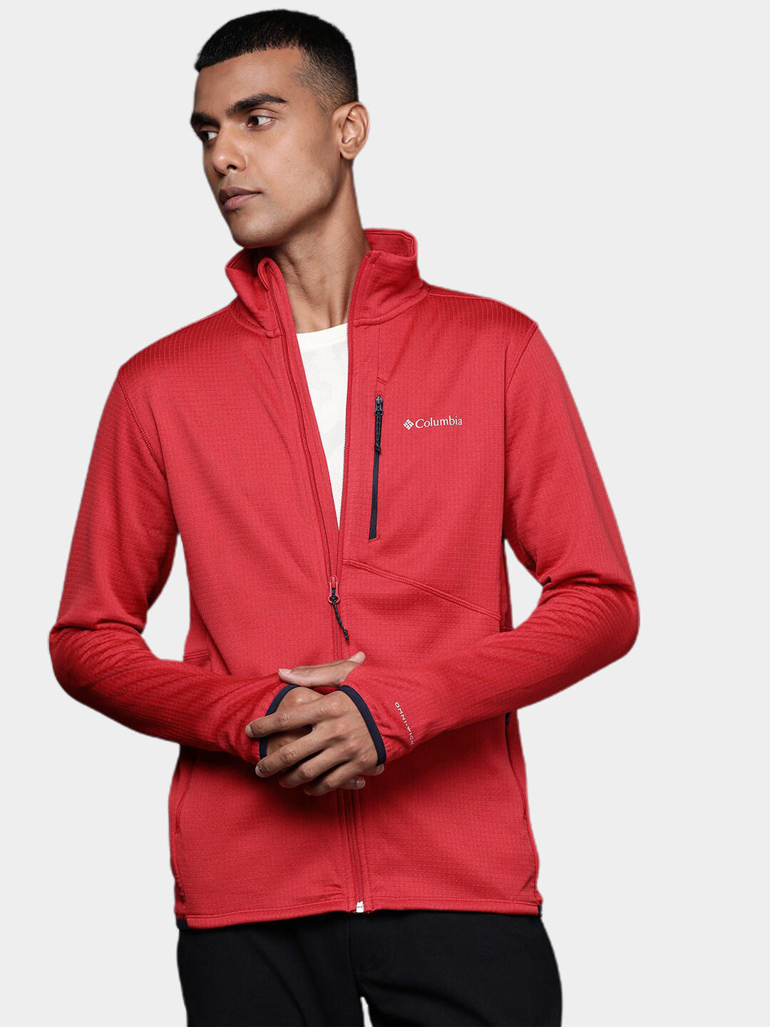 A Men Wearing Columbia Men Red Park View Fleece Full Zip