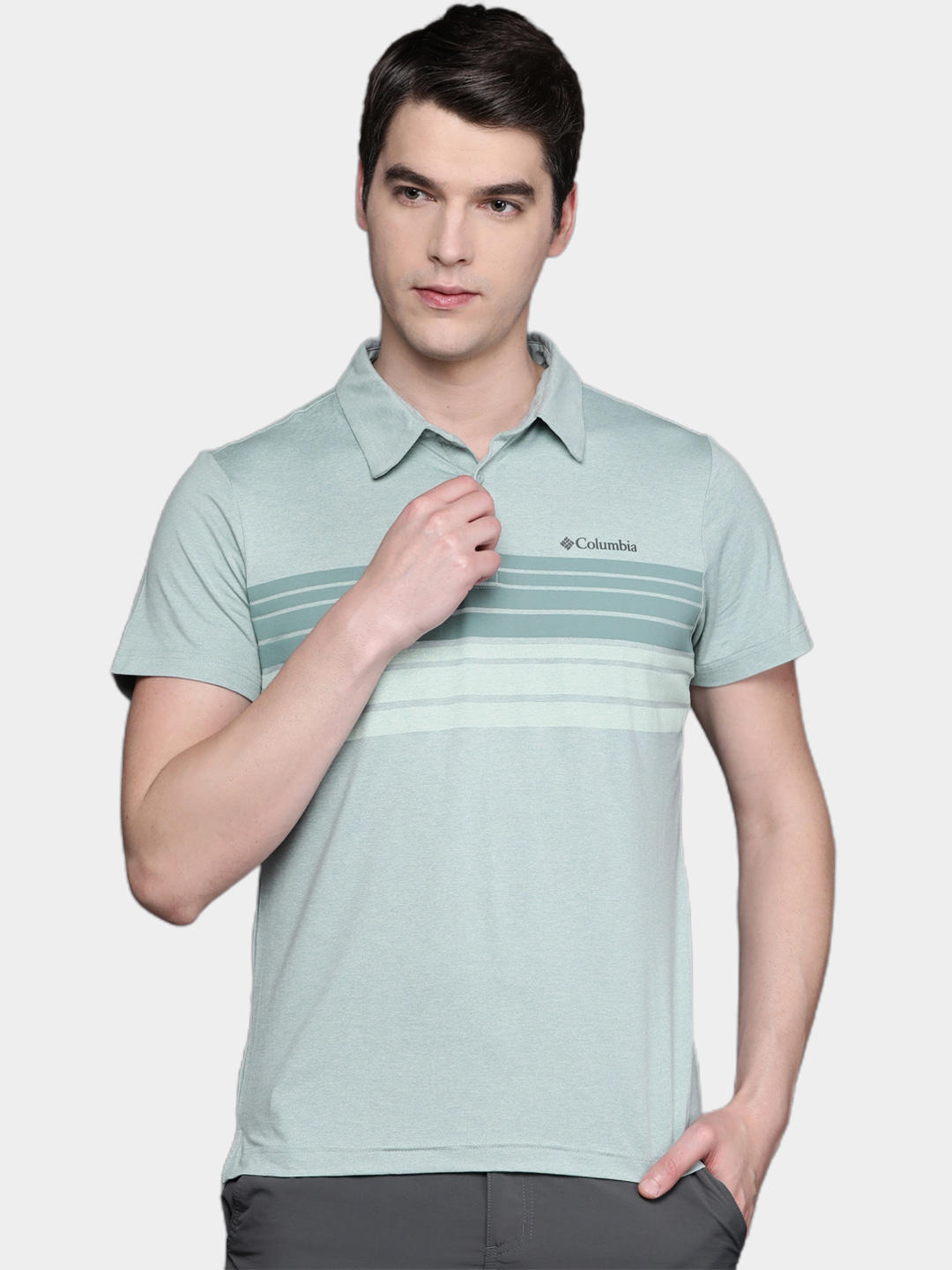 Columbia Men Green Tech Trail Novelty Polo T-Shirt