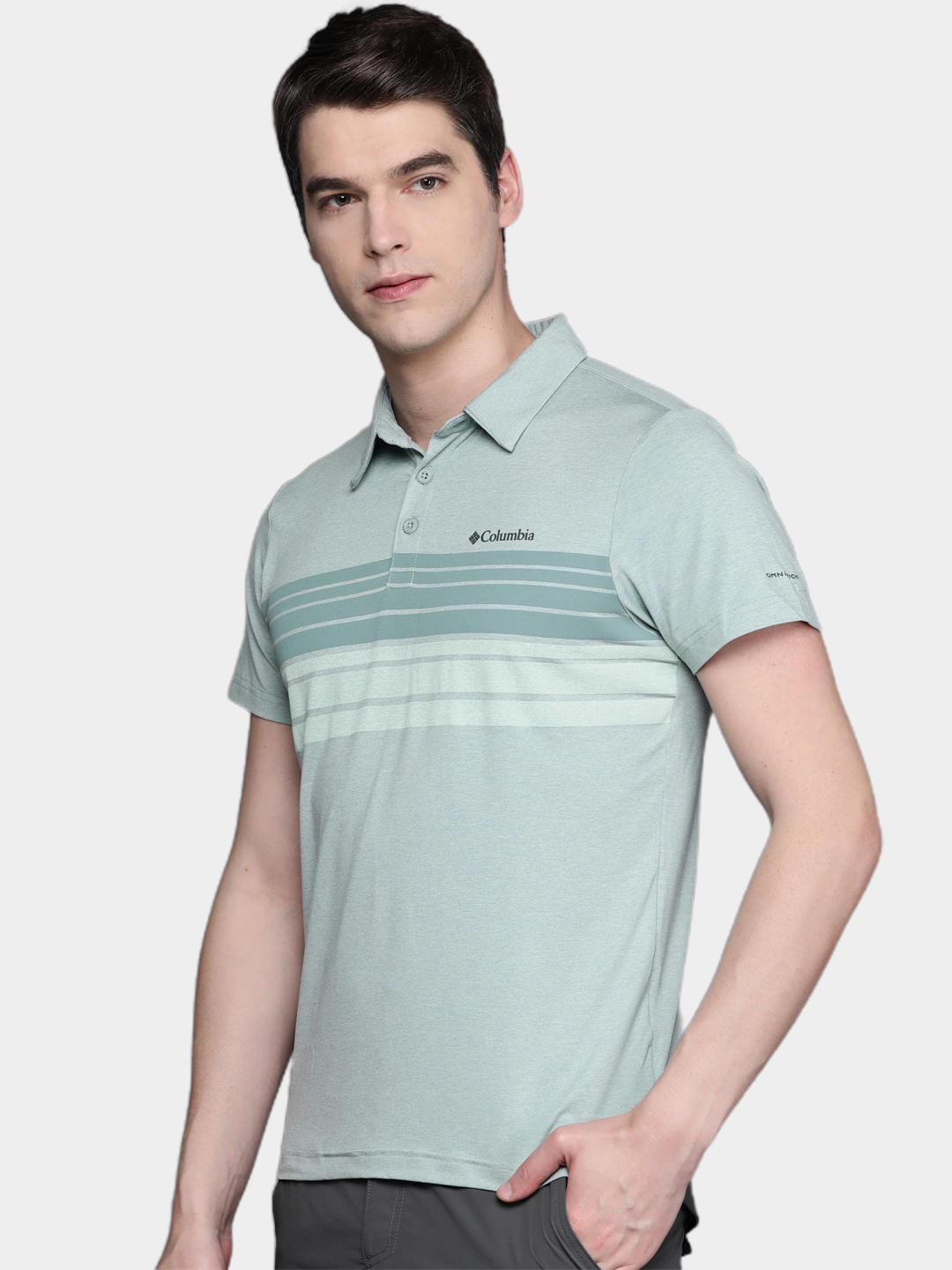 Columbia Men Green Tech Trail Novelty Polo T-Shirt