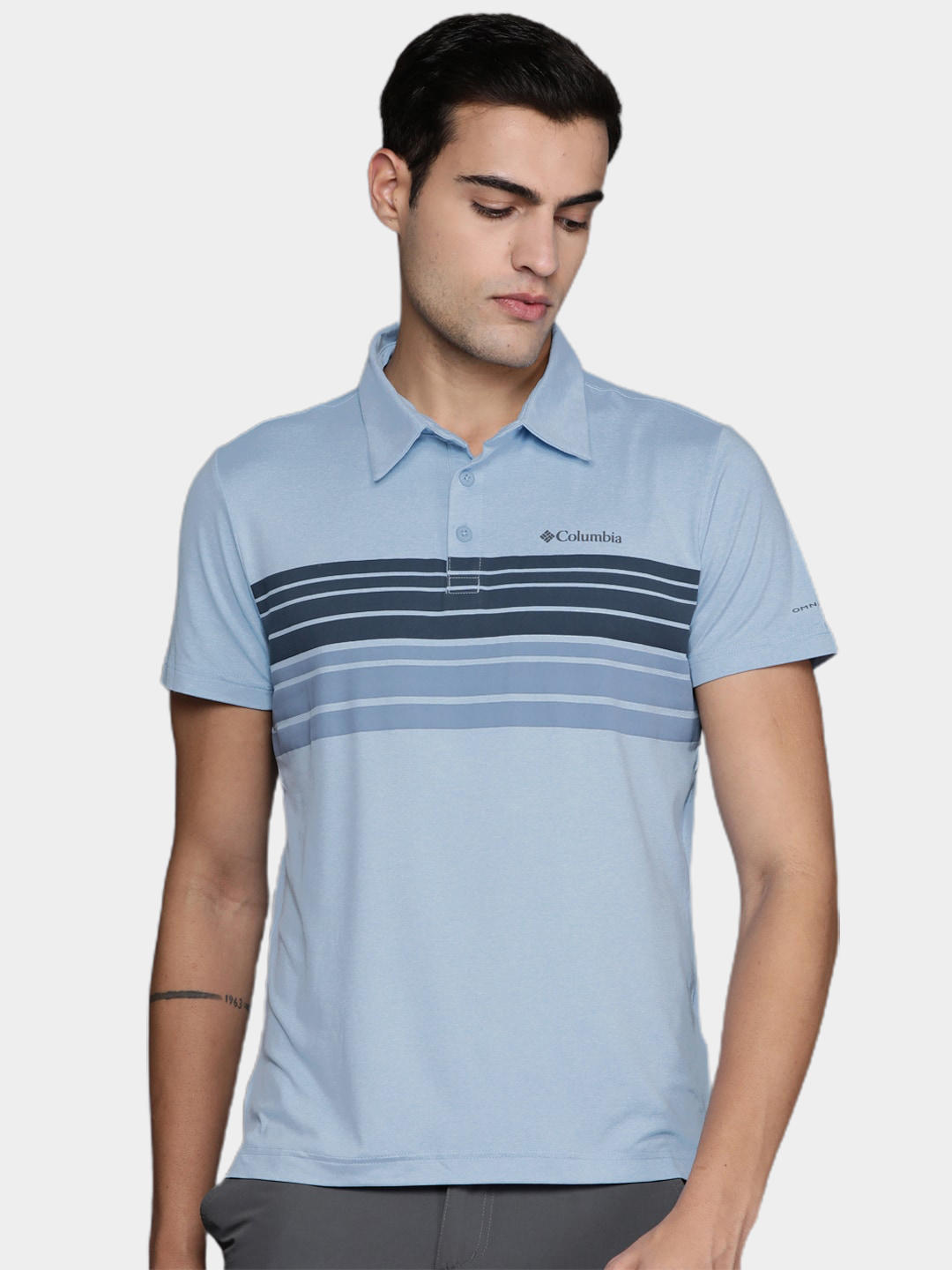 Columbia Men Blue Tech Trail Novelty Polo T-Shirt
