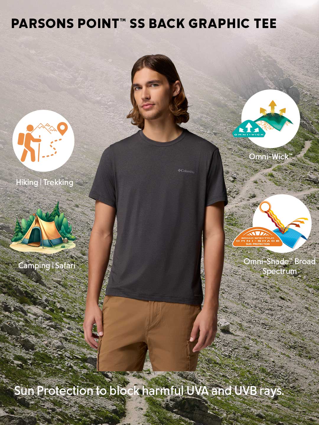 Columbia Men’s Black Omni-Shade Parsons Point T-Shirt with UV Protection