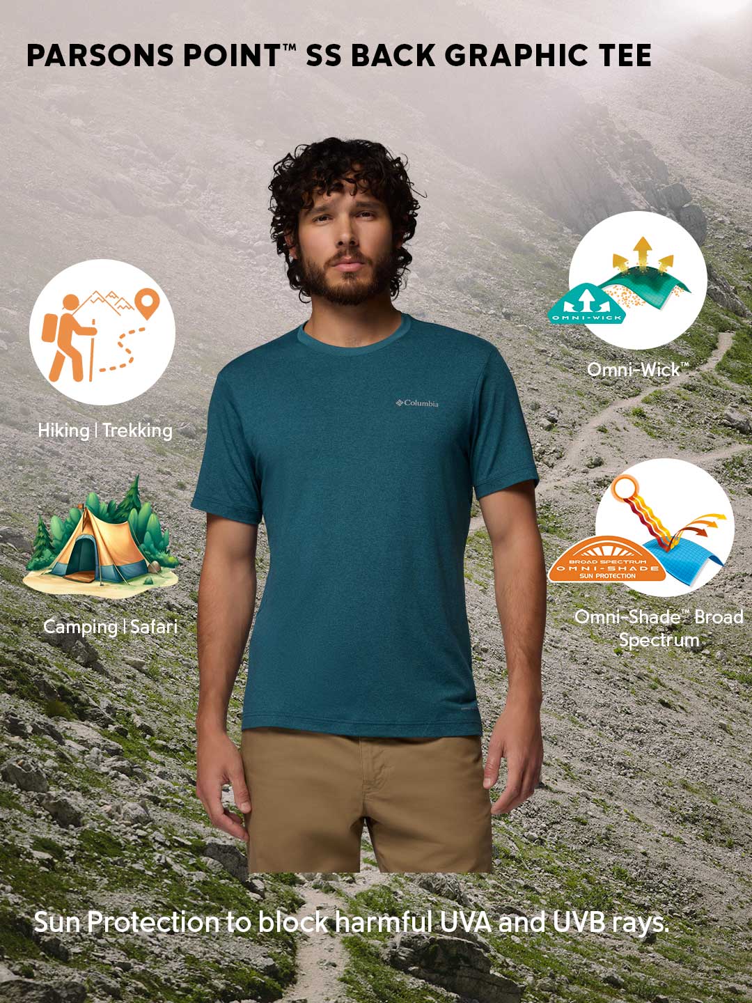Columbia Men’s Blue Omni-Shade Parsons Point T-Shirt with UPF Protection