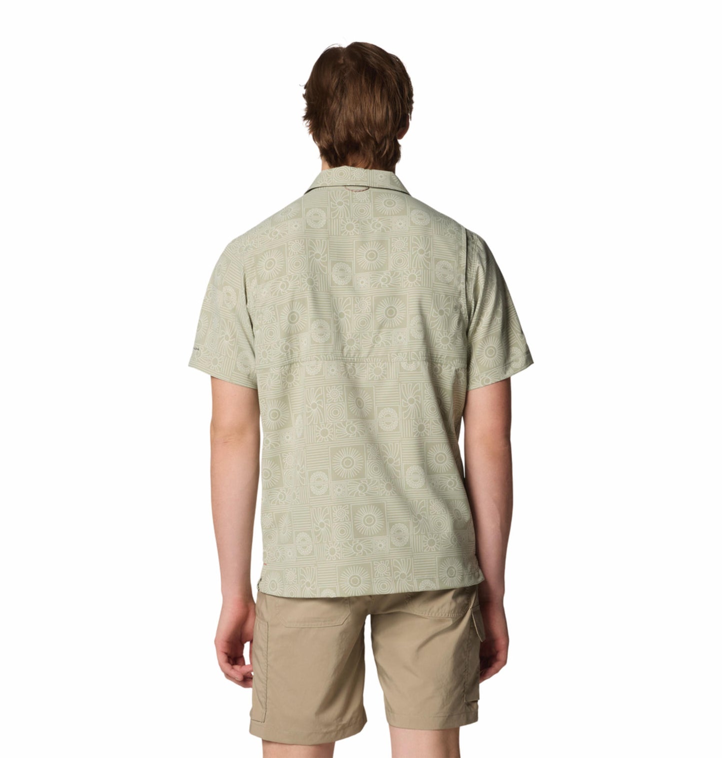 Columbia Mens Green Omni-Shade Broad Spectrum Tech Trail Utility Printed Woven Short Sleeve Shirt