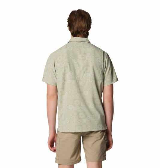 Columbia Mens Green Omni-Shade Broad Spectrum Tech Trail Utility Printed Woven Short Sleeve Shirt