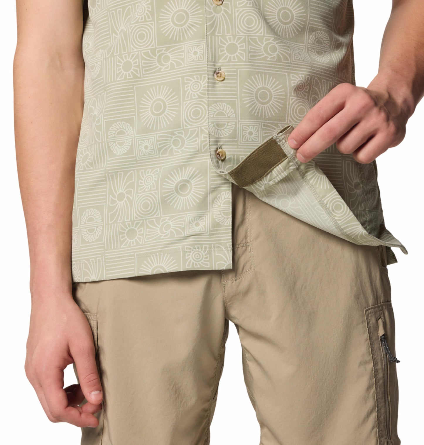 Columbia Mens Green Omni-Shade Broad Spectrum Tech Trail Utility Printed Woven Short Sleeve Shirt