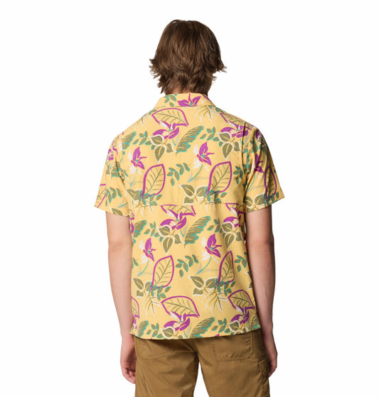 Columbia Mens Yellow Omni-Shade Broad Spectrum Tech Trail Utility Printed Woven Short Sleeve Shirt
