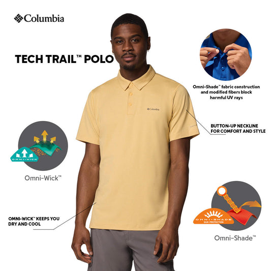 Columbia Mens Yellow Omni-Shade Tech Trail Polo Tshirt