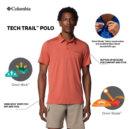 Columbia Mens Orange Omni-Shade Tech Trail Polo Tshirt